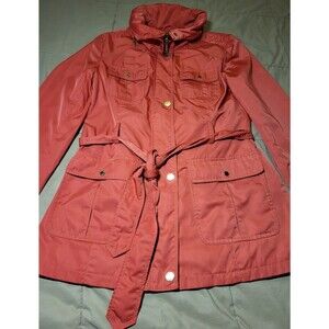 Ellen Tracy Women's Rain Jacket XS Orange Full Zip Hood Pockets